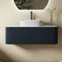 Drench Groove 1075mm Fluted Wall Hung Curved Vanity Unit With Sintered Stone Countertop