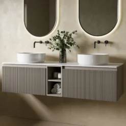 Drench Groove 1400mm Fluted Wall Hung Double Vanity Unit & Sintered Stone Countertop