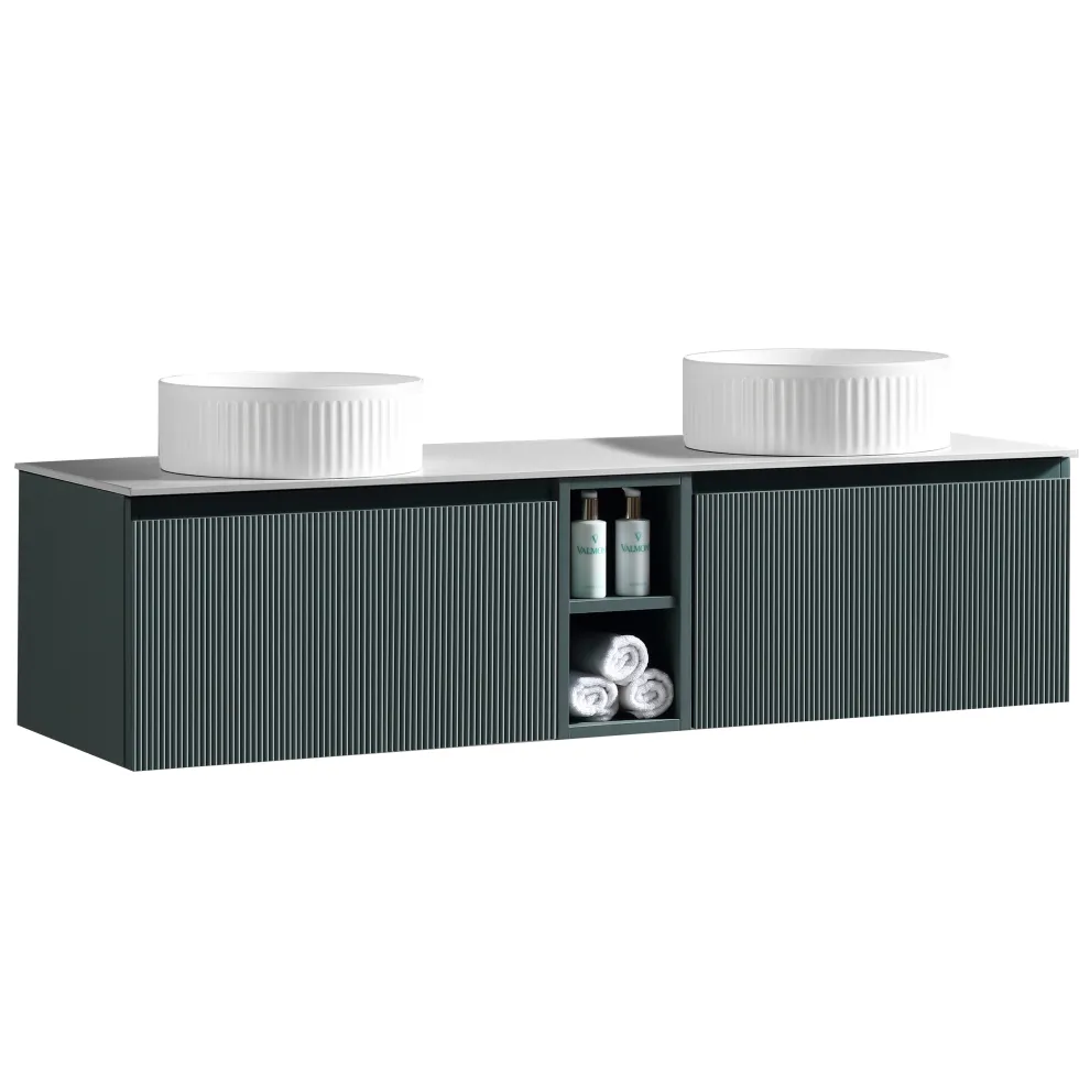 Drench Groove 1400mm Fluted Wall Hung Double Vanity Unit & Sintered Stone Countertop