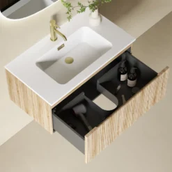 Drench Groove 800mm Fluted Wall Hung Vanity Unit & Matt Stone Basin