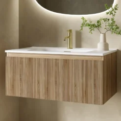Drench Groove 800mm Fluted Wall Hung Vanity Unit & Matt Stone Basin