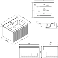 Drench Groove 600mm Fluted Wall Hung Vanity Unit & Matt Stone Basin