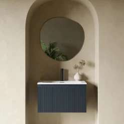 Drench Groove 600mm Fluted Wall Hung Vanity Unit & Matt Stone Basin