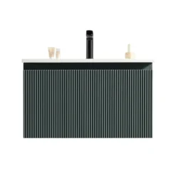 Drench Groove 600mm Fluted Wall Hung Vanity Unit & Matt Stone Basin