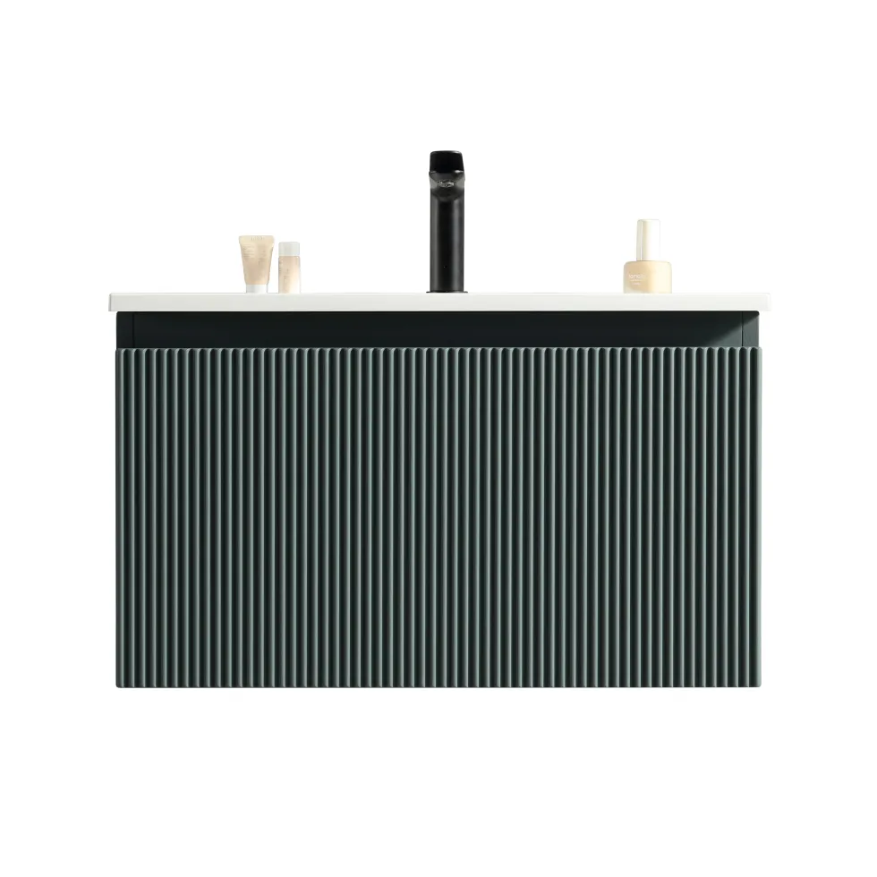 Drench Groove 600mm Fluted Wall Hung Vanity Unit & Matt Stone Basin