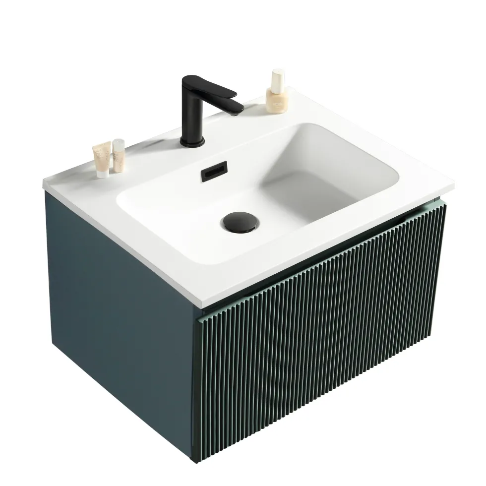 Drench Groove 600mm Fluted Wall Hung Vanity Unit & Matt Stone Basin