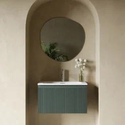 Drench Groove 600mm Fluted Wall Hung Vanity Unit & Matt Stone Basin