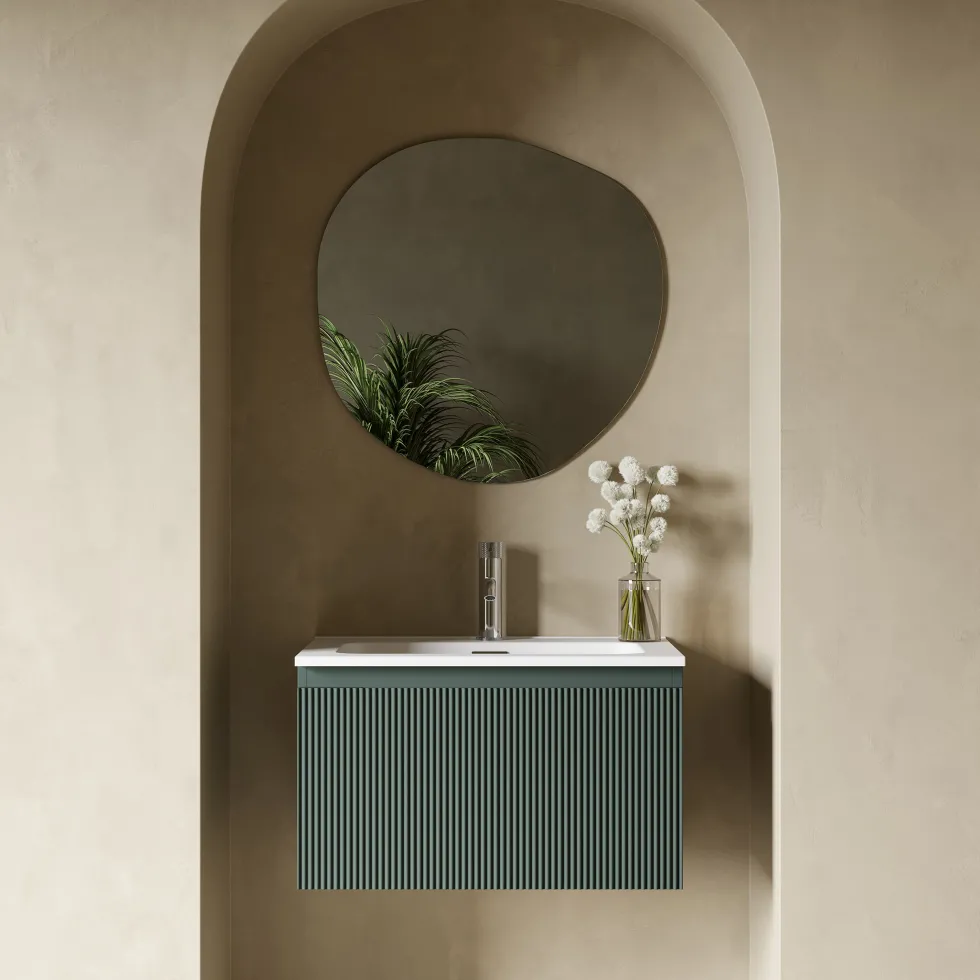 Drench Groove 600mm Fluted Wall Hung Vanity Unit & Matt Stone Basin