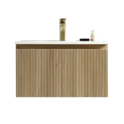 Drench Groove 600mm Fluted Wall Hung Vanity Unit & Matt Stone Basin