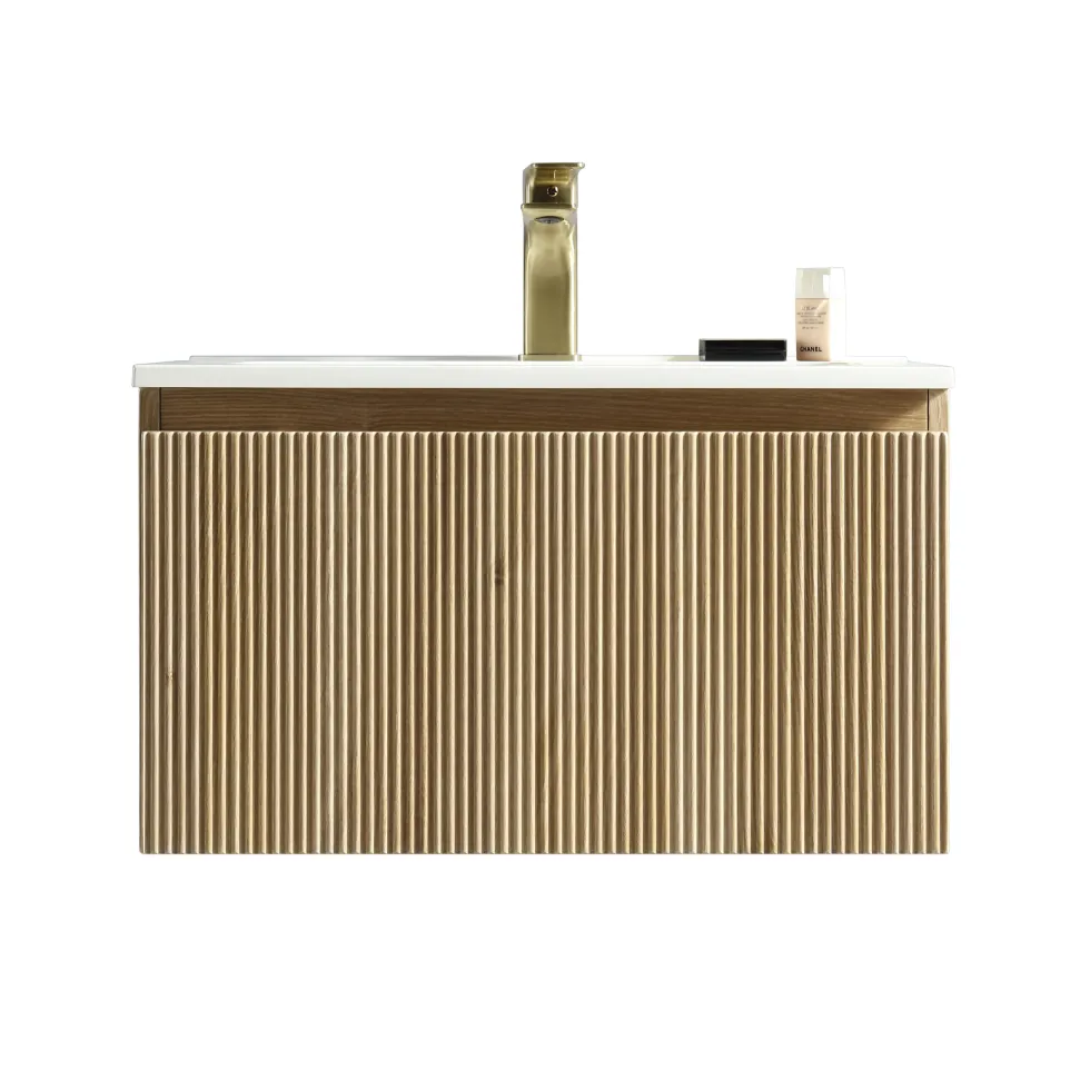 Drench Groove 600mm Fluted Wall Hung Vanity Unit & Matt Stone Basin
