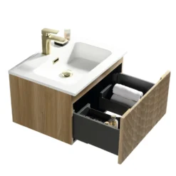 Drench Groove 600mm Fluted Wall Hung Vanity Unit & Matt Stone Basin