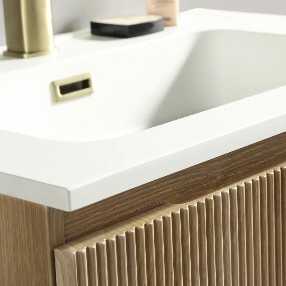 Drench Groove 600mm Fluted Wall Hung Vanity Unit & Matt Stone Basin