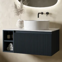 Drench Groove 800mm Fluted Wall Hung Vanity Unit with Open Shelves & Sintered Stone Countertop