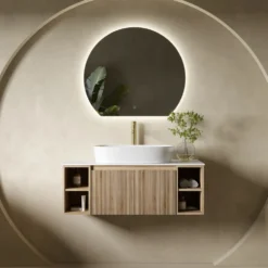 Drench Groove 1000mm Fluted Wall Hung Vanity Unit with Open Shelves & Sintered Stone Countertop