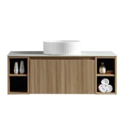 Drench Groove 1000mm Fluted Wall Hung Vanity Unit with Open Shelves & Sintered Stone Countertop