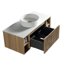 Drench Groove 1000mm Fluted Wall Hung Vanity Unit with Open Shelves & Sintered Stone Countertop