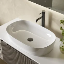 Drench Groove 1000mm Fluted Wall Hung Vanity Unit with Open Shelves & Sintered Stone Countertop