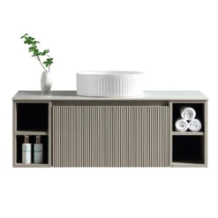 Drench Groove 1000mm Fluted Wall Hung Vanity Unit with Open Shelves & Sintered Stone Countertop