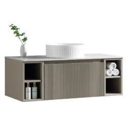 Drench Groove 1000mm Fluted Wall Hung Vanity Unit with Open Shelves & Sintered Stone Countertop