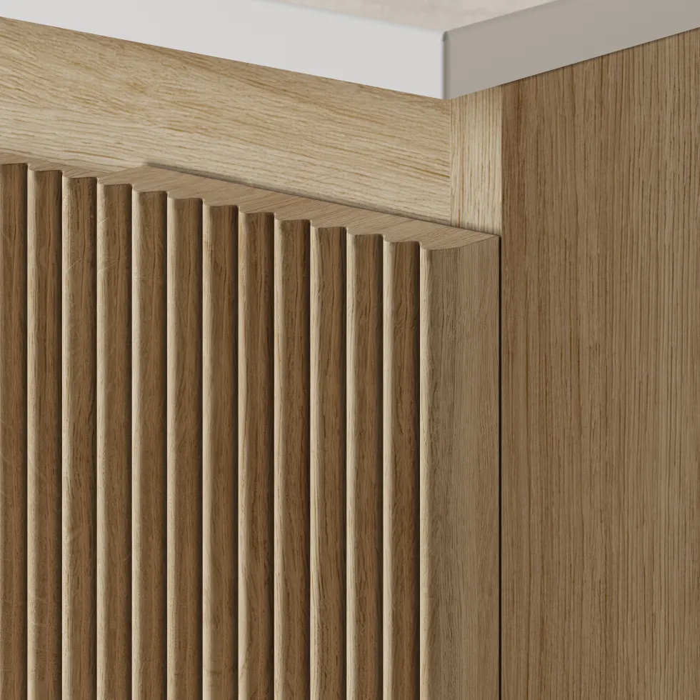 Drench Groove 1200mm Fluted Wall Hung Vanity Unit With Open Shelves & Sintered Stone Countertop