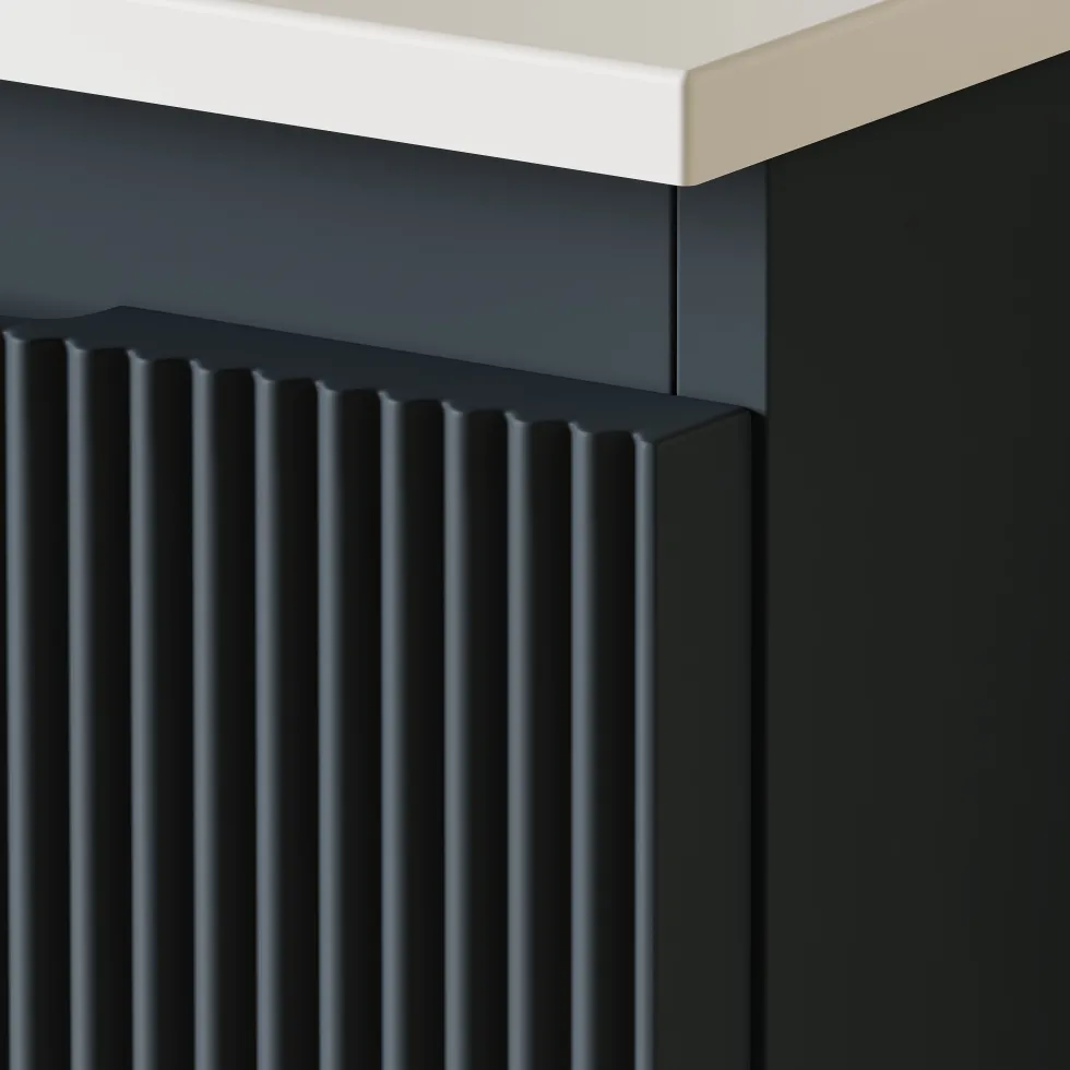 Drench Groove 1200mm Fluted Wall Hung Vanity Unit With Open Shelves & Sintered Stone Countertop