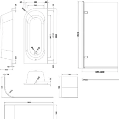 Drench J Shaped Shower Bath with Panel & Brushed Brass Shower Screen - 1700mm
