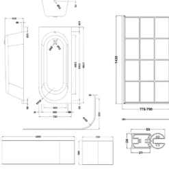 Drench J Shaped Shower Bath with Panel & Matt Black Shower Screen - 1700mm