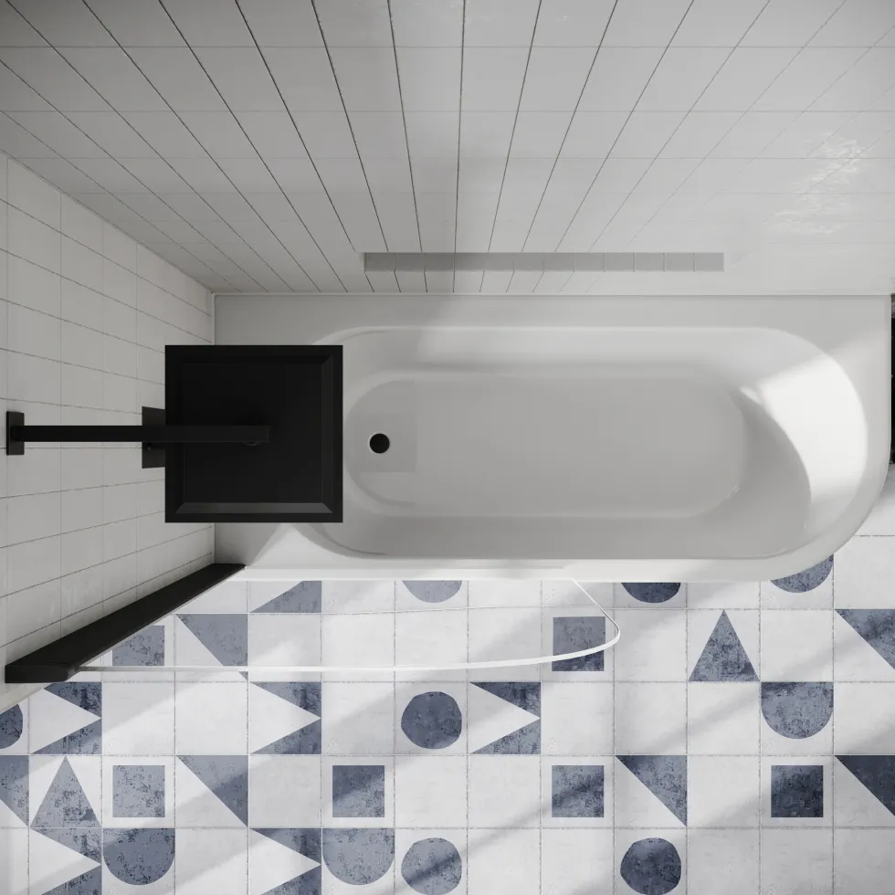 Drench J Shaped Shower Bath with Panel & Shower Screen