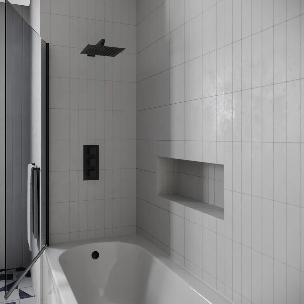 Drench J Shaped Shower Bath with Panel & Shower Screen