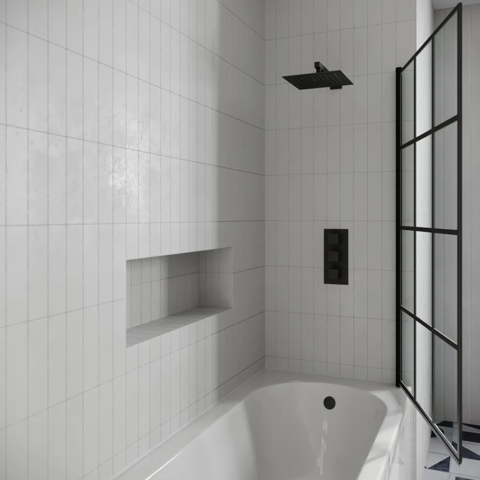 Drench J Shaped Shower Bath with Panel & Shower Screen