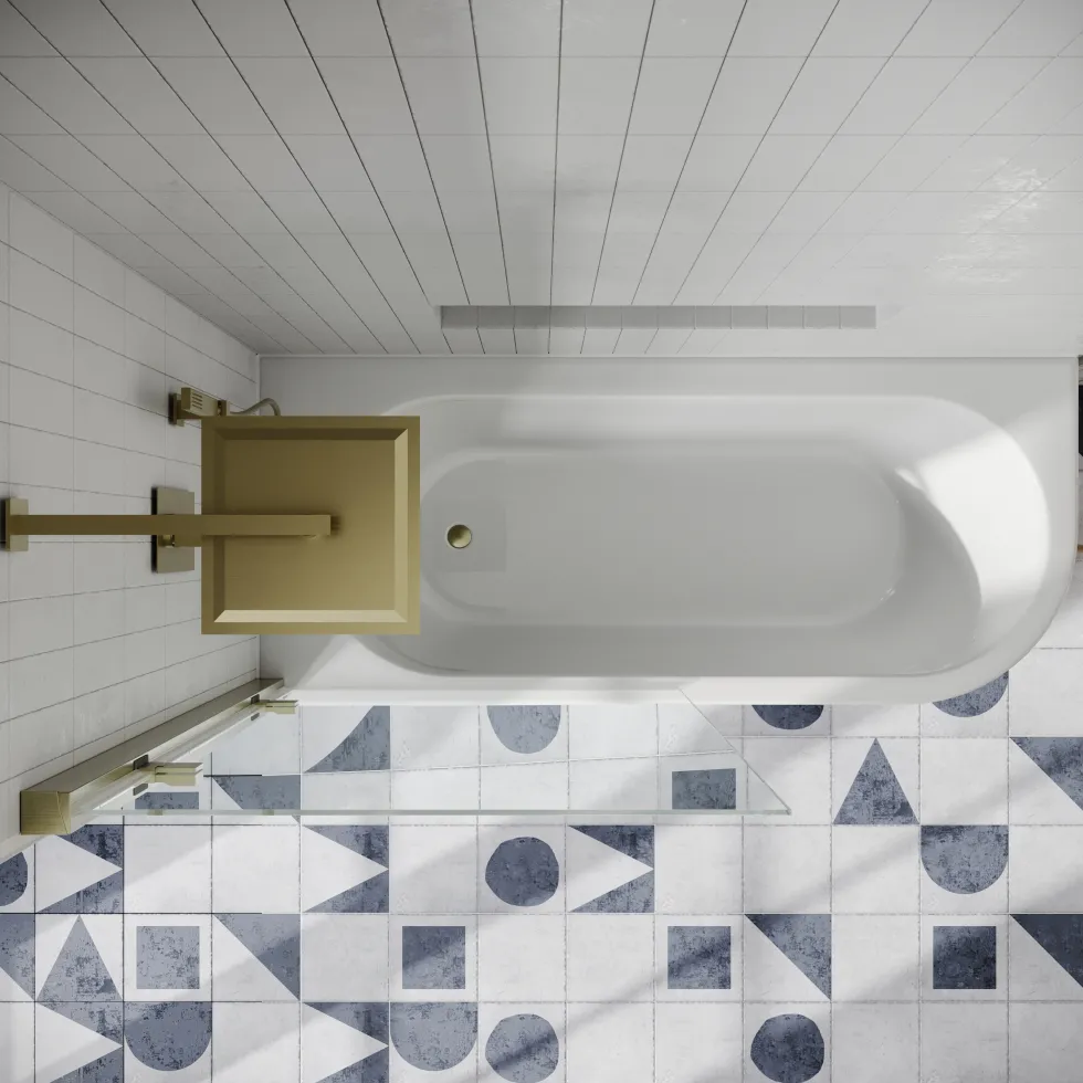 Drench J Shaped Shower Bath with Panel & Shower Screen