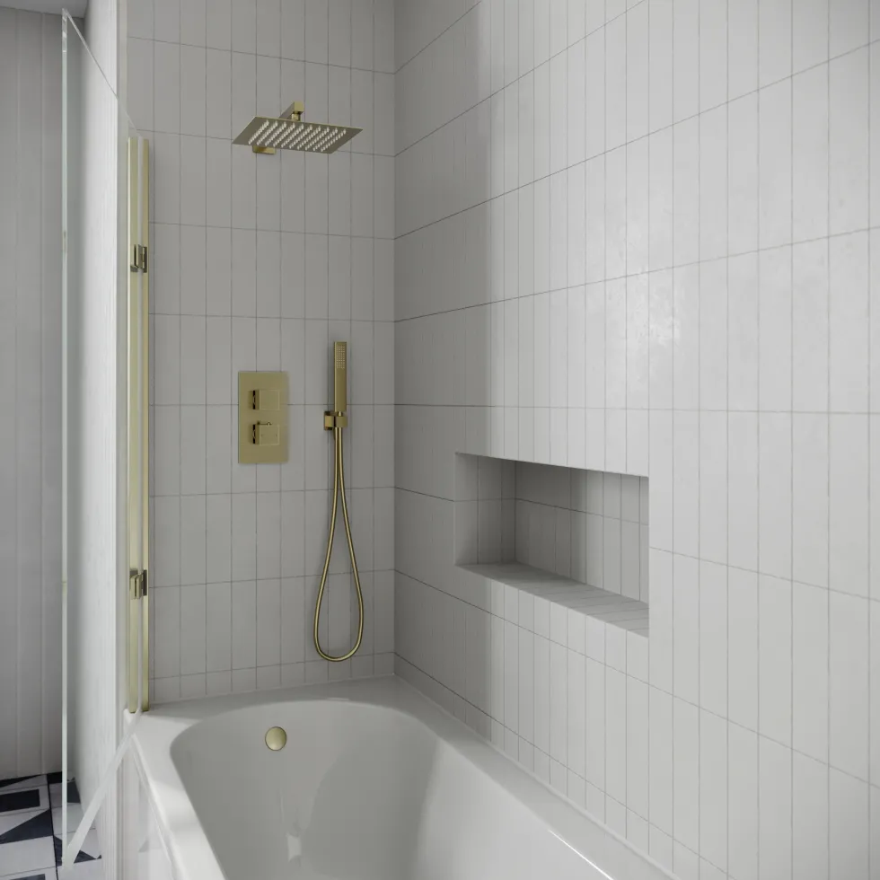 Drench J Shaped Shower Bath with Panel & Shower Screen
