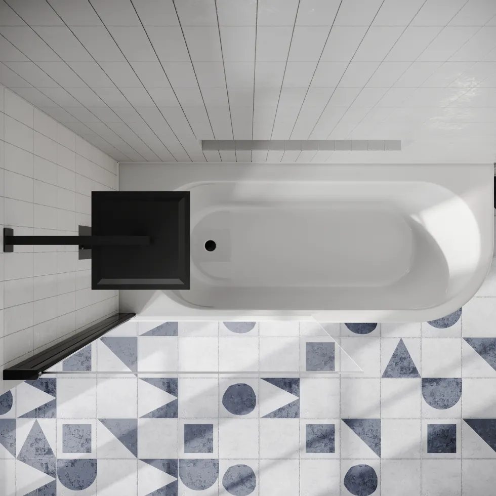 Drench J Shaped Shower Bath with Panel & Shower Screen