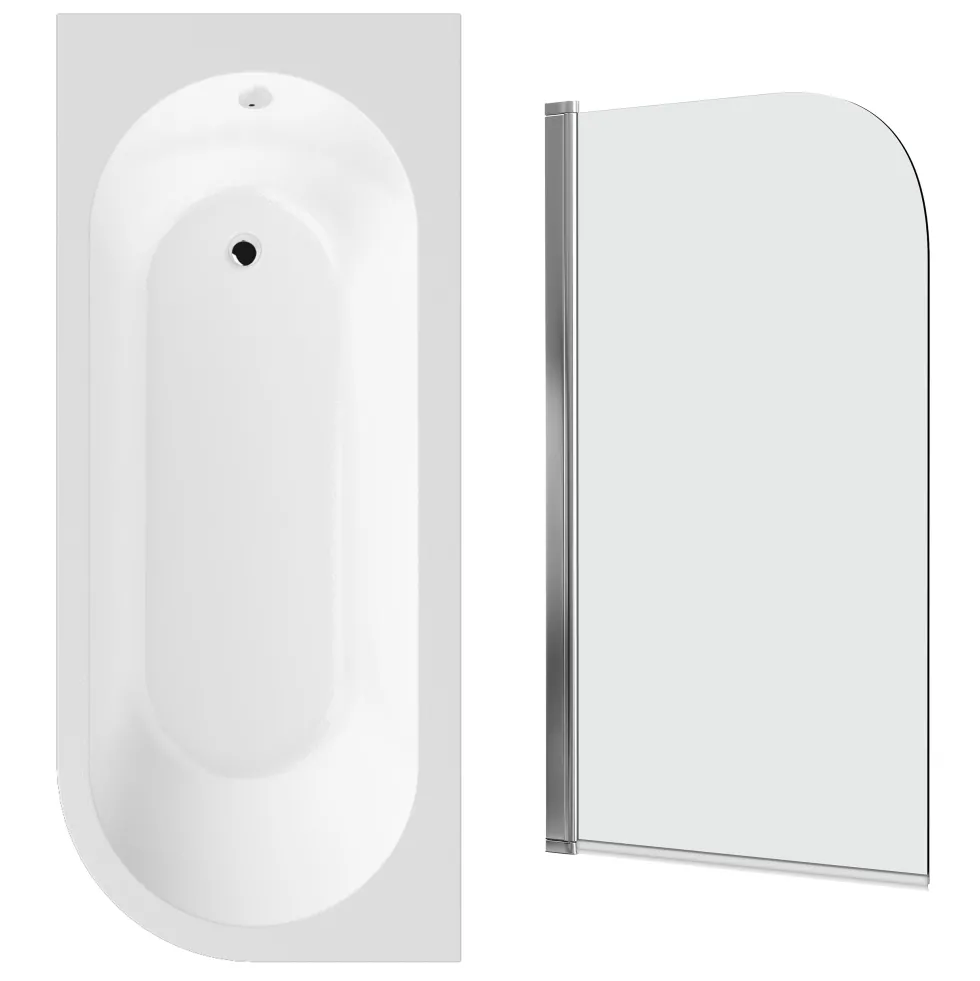 Drench J Shaped Shower Bath with Panel & Shower Screen