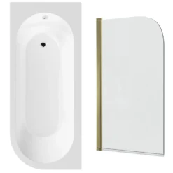 Drench J Shaped Shower Bath with Panel & Shower Screen