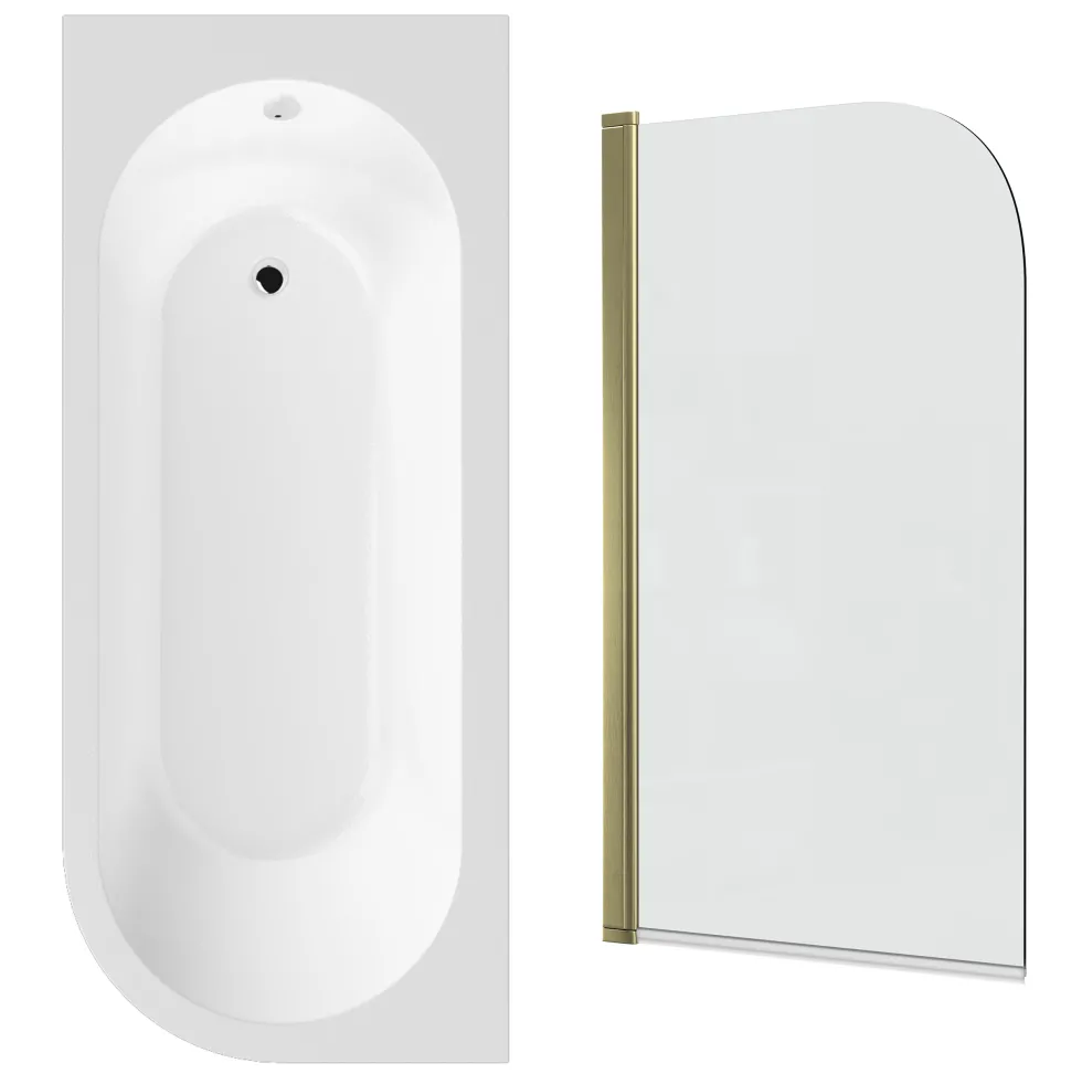 Drench J Shaped Shower Bath with Panel & Shower Screen