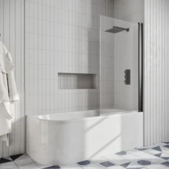Drench J Shaped Shower Bath with Panel & Shower Screen
