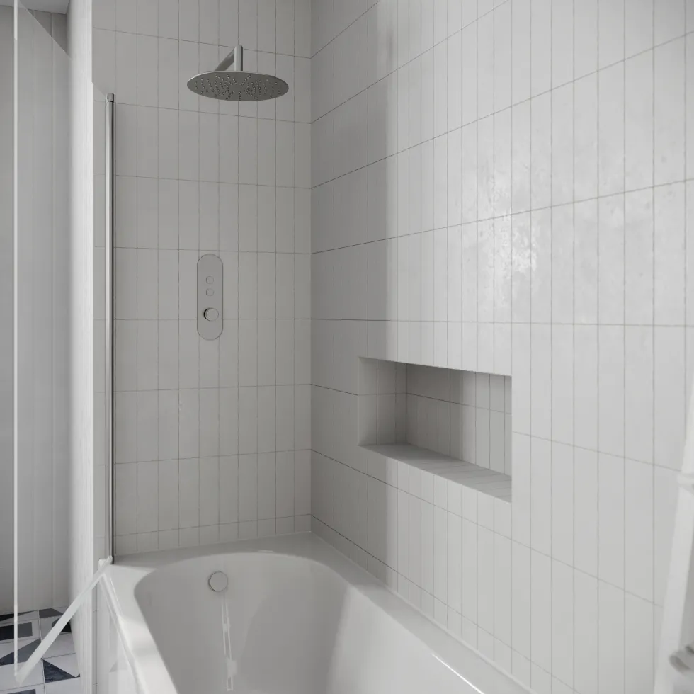 Drench J Shaped Shower Bath with Panel & Shower Screen