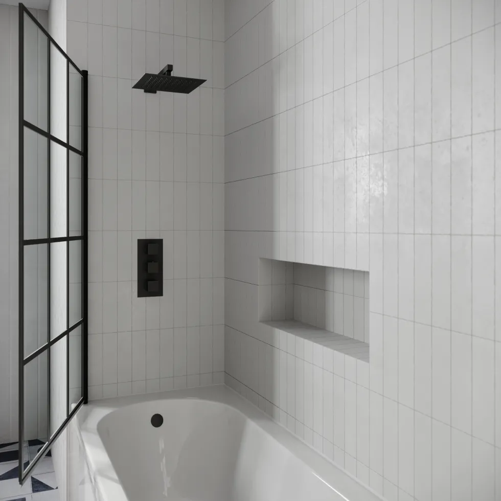 Drench J Shaped Shower Bath with Panel & Shower Screen