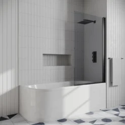 Drench J Shaped Shower Bath with Panel & Shower Screen