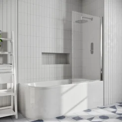 Drench J Shaped Shower Bath with Panel & Shower Screen