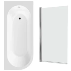 Drench J Shaped Shower Bath with Panel & Shower Screen