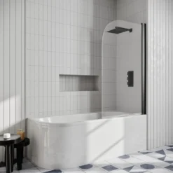 Drench J Shaped Shower Bath with Panel & Shower Screen