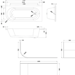Drench J Shaped Single Ended Corner Bath & Bath Panel - 1700 x 720mm