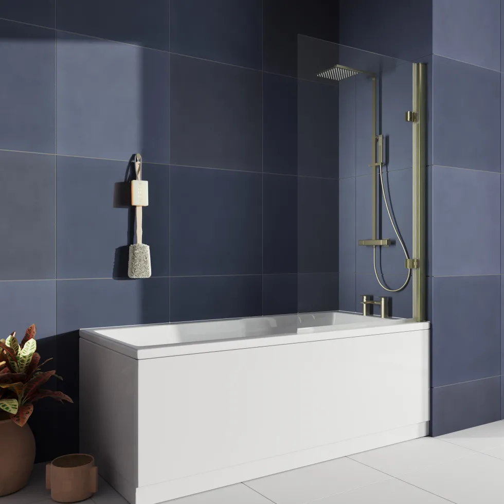 Drench Keyhole Shower Bath & Brushed Brass Shower Screen