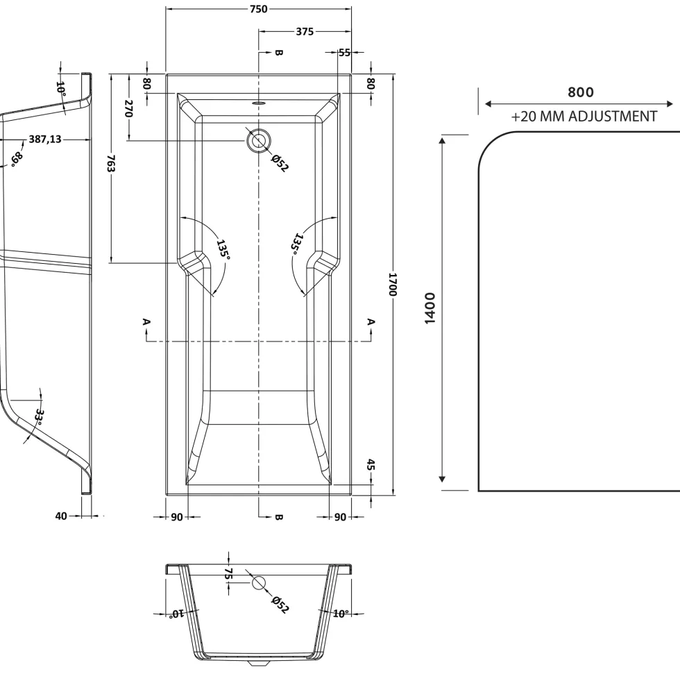 Drench Keyhole Shower Bath & Shower Screen