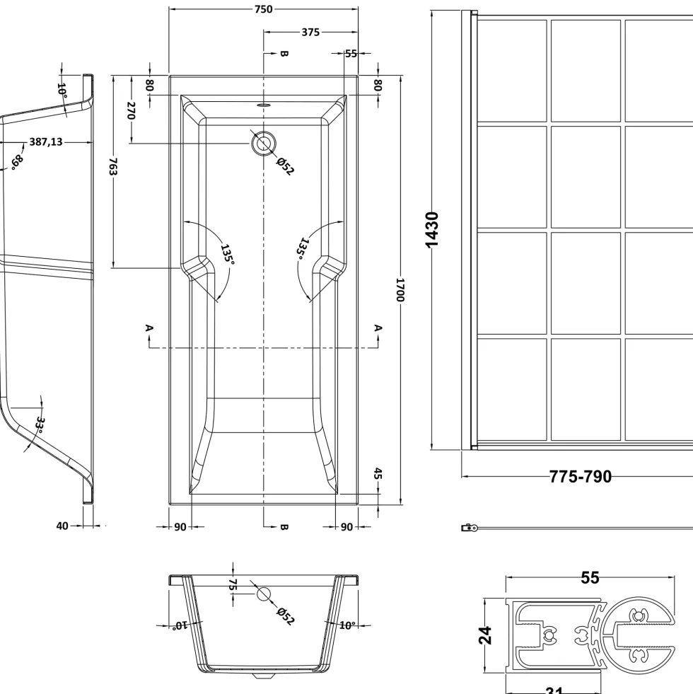 Drench Keyhole Shower Bath & Shower Screen
