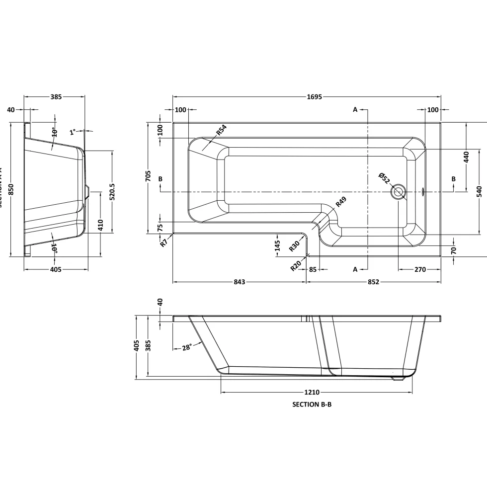Drench L Shaped Shower Bath & Optional Panel - 1700mm