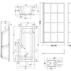 Drench L Shaped Shower Bath with Black Grid Shower Screen & Panel - 1700mm