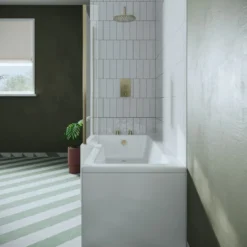 Drench L Shaped Shower Bath with Brushed Brass Shower Screen & Panel - 1700mm